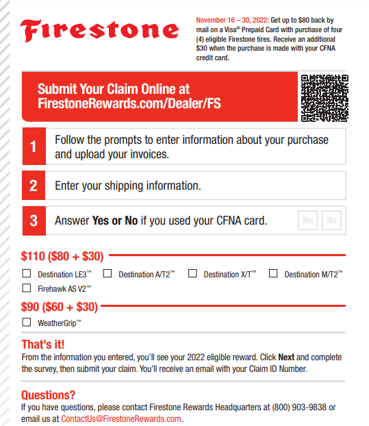 Bridgestone Firestone Rebates Printable Rebate Form