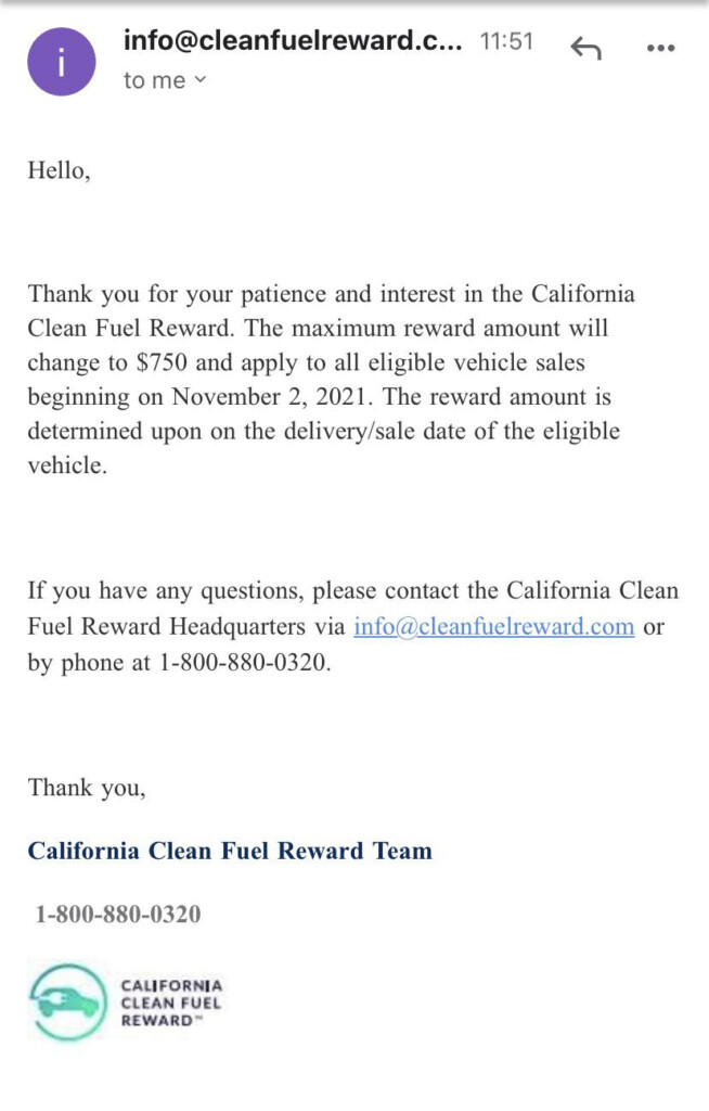 CA Clean Fuel Rebate CCFR Decrease To 750 Max As Of 11 2 2021 