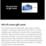 Expired YMMV Samsung Pay 10 Off Lowe s Gift Cards Doctor Of Credit