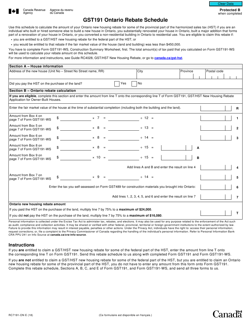 Form RC7191 ON Download Fillable PDF Or Fill Online Gst191 Ontario