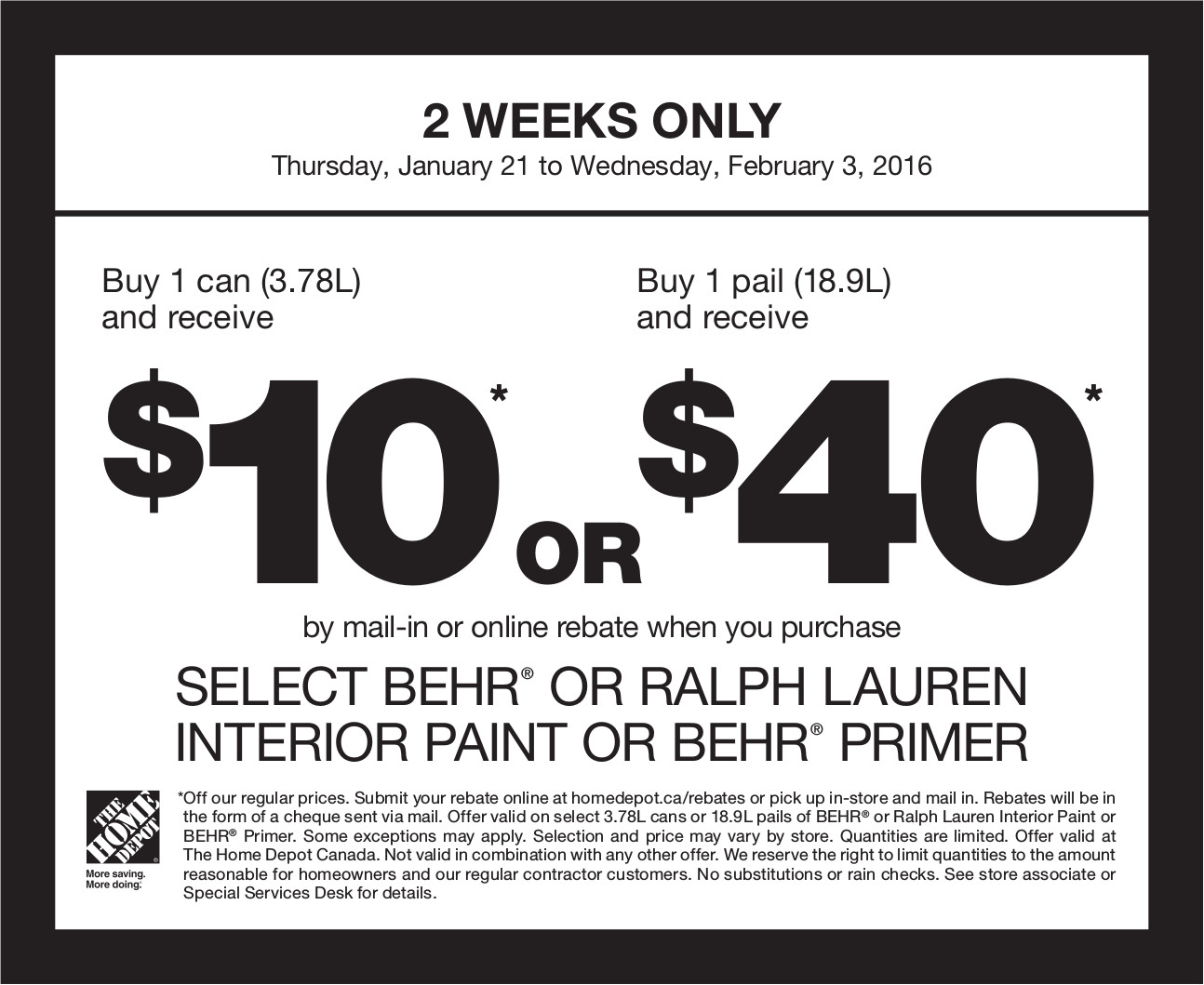 Home Depot Canada Paint Rebate Offer Buy 1 Can 3 78L And Receive 10