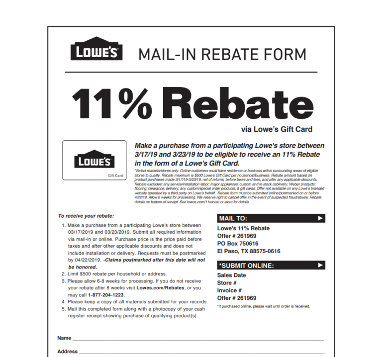 Lowes Printable Rebate Form