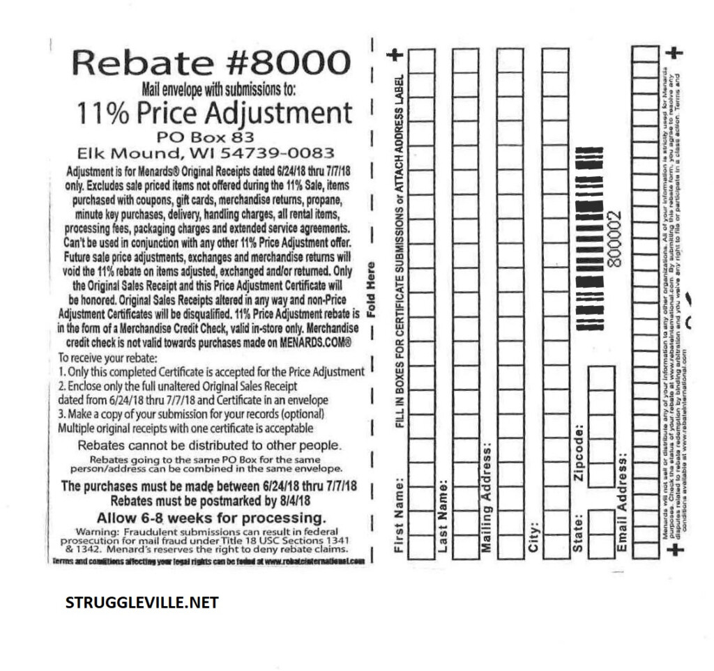 Menards 11 Price Adjustment Rebate 8000 Purchases 6 24 18 7 7 18 