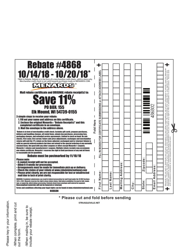 Menards 11 Rebate 4868 Purchases 10 14 18 10 20 18