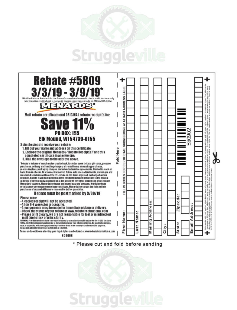 Menards 11 Rebate 5809 Purchases 3 3 19 3 9 19 Struggleville