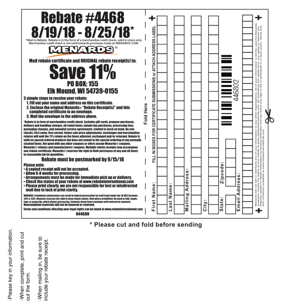 Menards Rebate Form 7809 Printable Crossword Puzzles Bingo Cards Forms