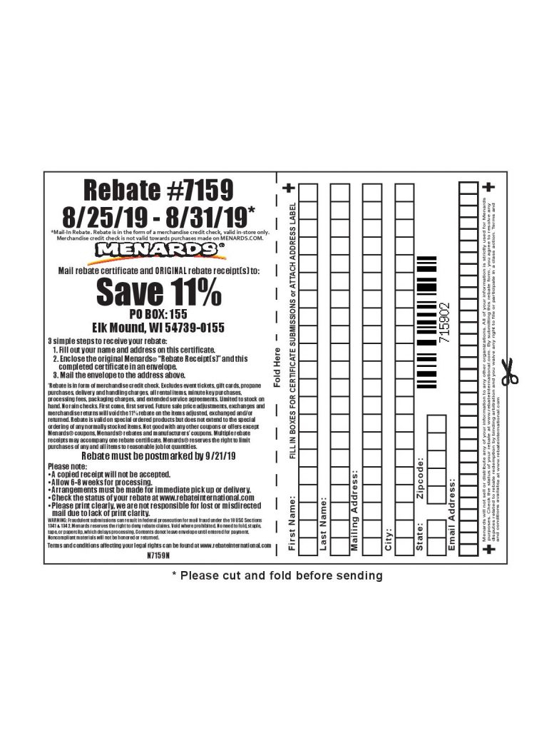 Menards Rebates 7609 Form MenardsRebate Form