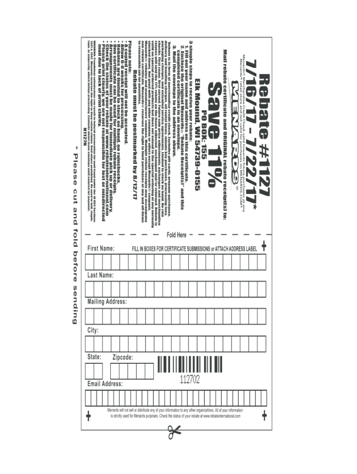 Menards Rebates Online Fill Online Printable Fillable Printable