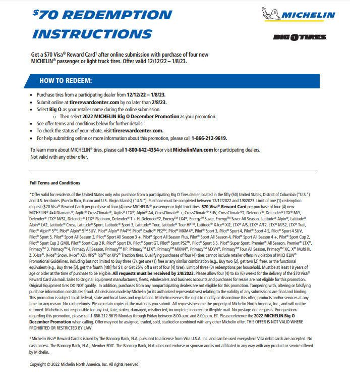 Michelin Tire Rebate Form 2023 Printable Rebate Form