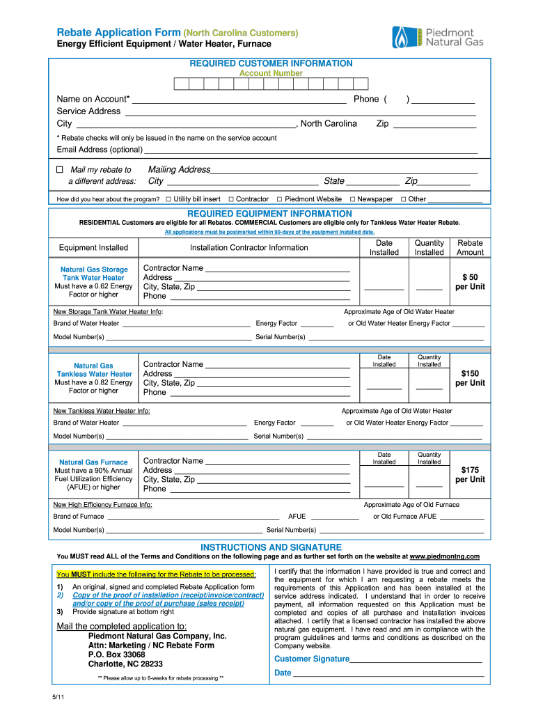 Piedmont Natural Gas Rebates Fill Online Printable Fillable Blank