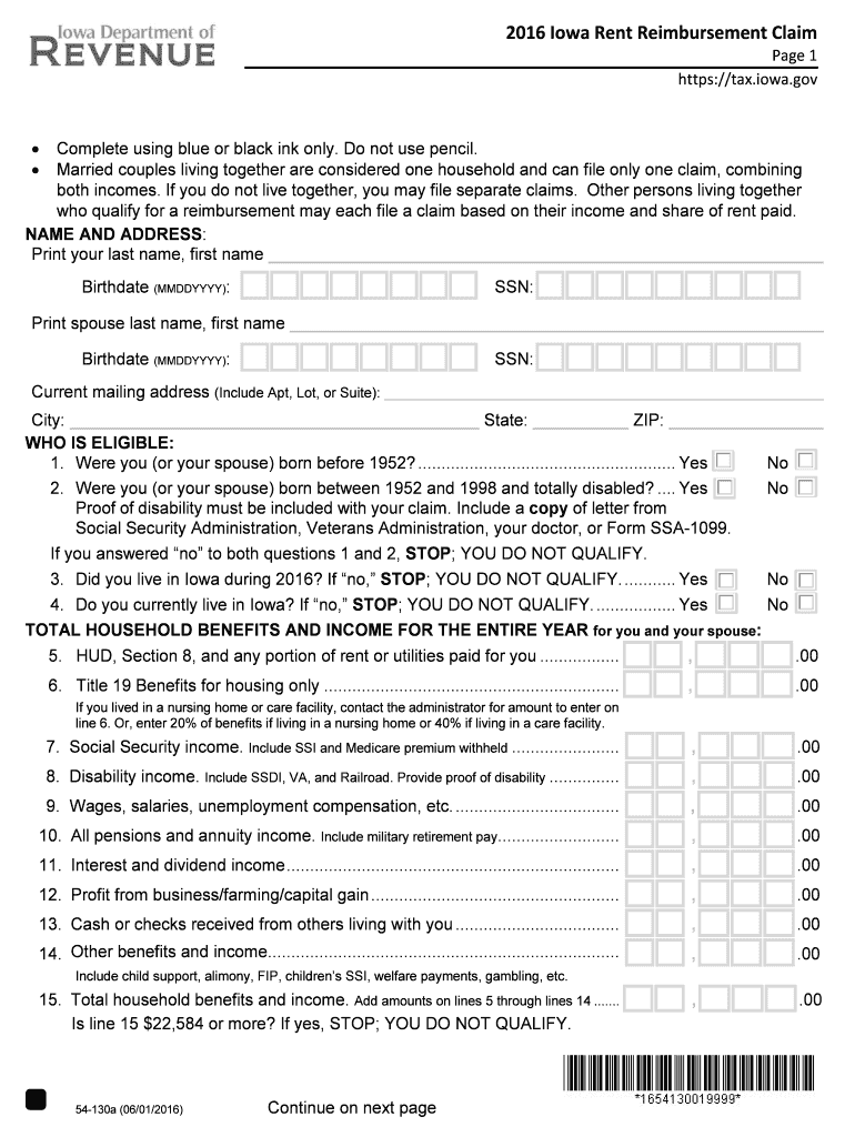 Rent Rebate Iowa 2015 Fill Out And Sign Printable PDF Template SignNow