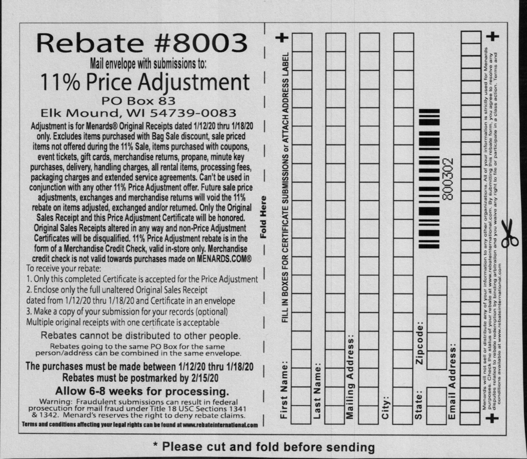 Shopping Kim Menards Price Adjustment Rebate Form Printable Crossword