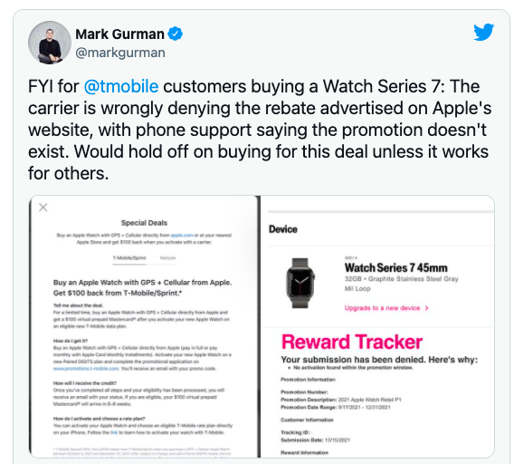 T Mobile Denies Customers Rebate Claim On Apple Watch Series 7