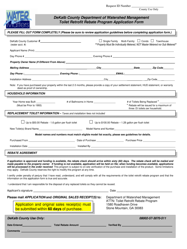 Dekalb County Toilet Rebate Program Form Fill Out And Sign Printable